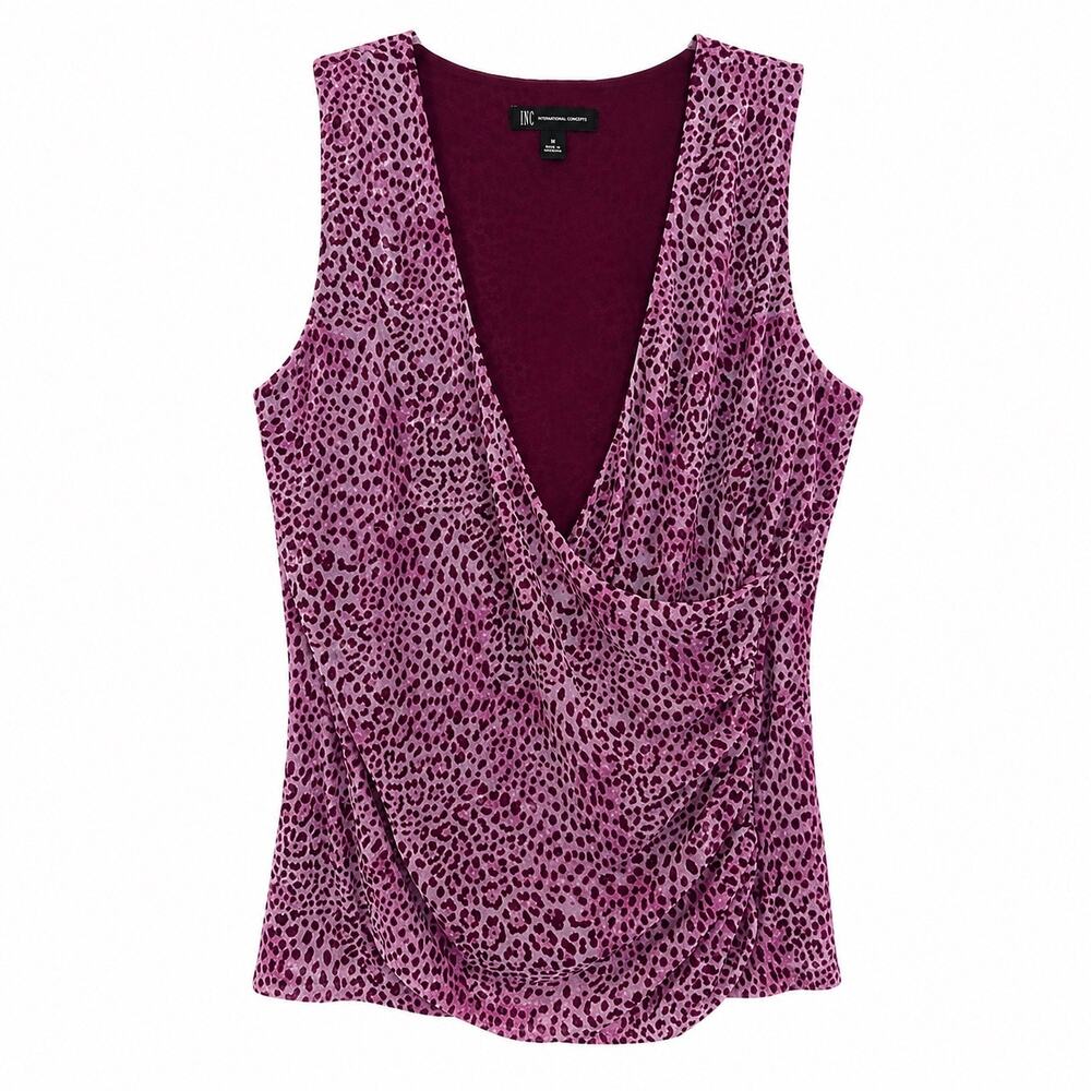 Macy’s INC sleeveless wrap top in pink leopard pattern. Women’s Medium NWT